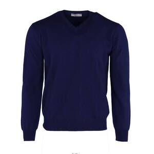 NEW PASHMERE men's pure cashmere v-neck top in navy